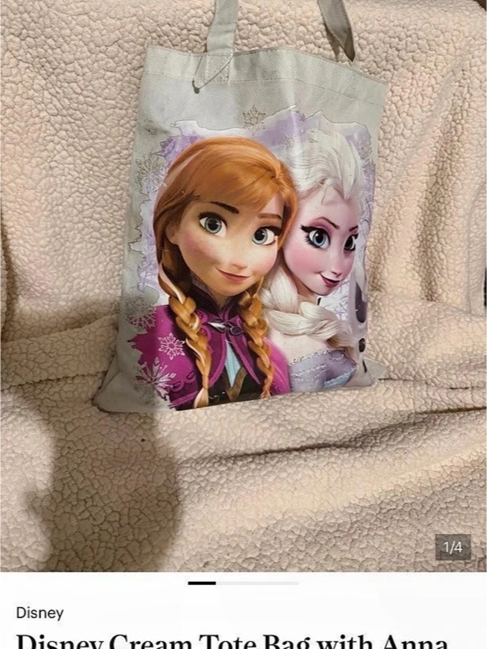 Disney Frozen Anna & Elsa Tote Bag in White & Purple